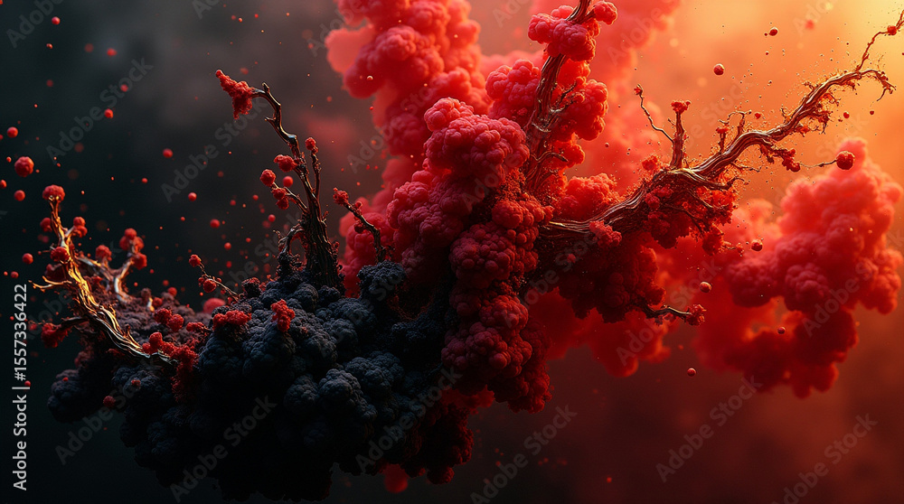 Abstract red and black smoke creates a dramatic and artistic cloud effect against a dark background Abstract red and black smoke creates a dramatic and artistic cloud effect against a dark background