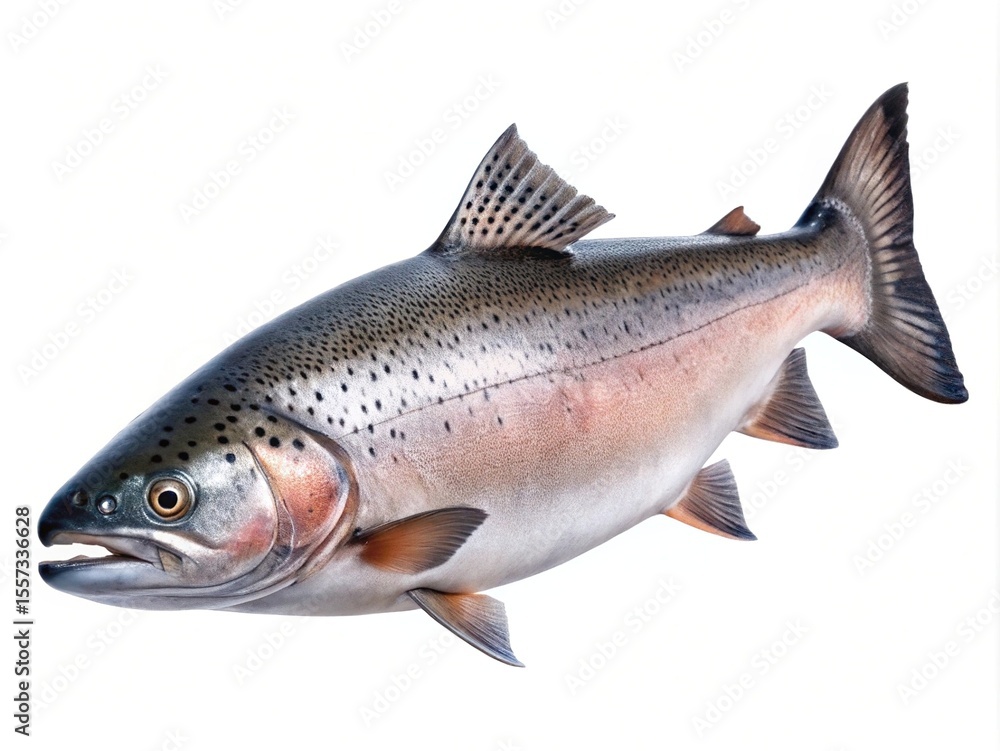 Naklejka premium Detailed studio shot of a vibrant rainbow trout against white backdrop
