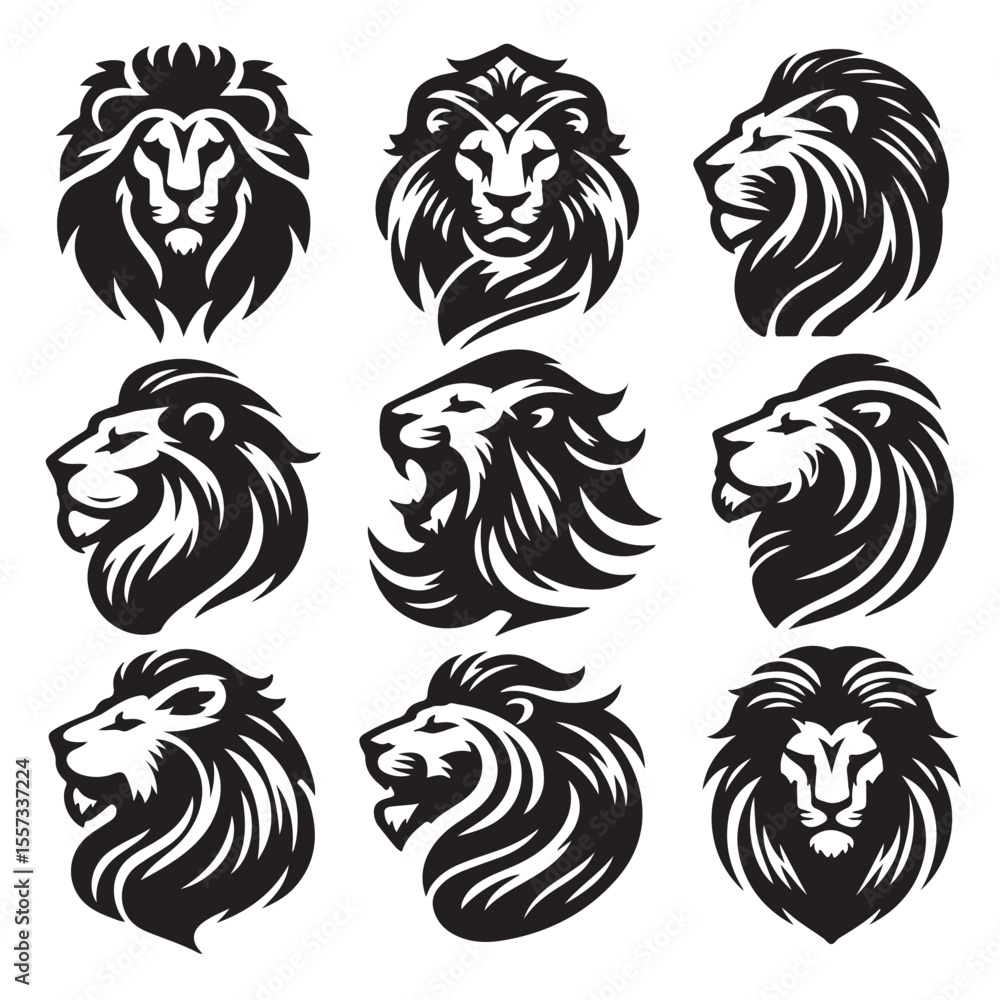 Obraz premium Majestic Lion Head Illustrations A Collection of Nine Unique Designs