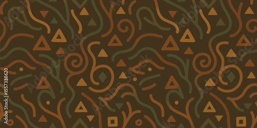 Contemporary Tribal Seamless Pattern, suitable for fashion design, decoration, fabric, wallpaper and printing on warm brown background