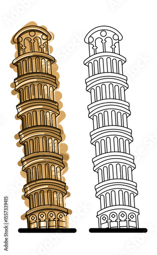 piza tower italy icon vector illustration design, Vintage hand drawn Pisa tower logo template vector illustration design. simple italian landmark, monument logo design vector illustration