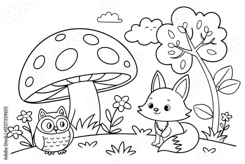mushrooms in the forest for coloring book, coloring page, kids