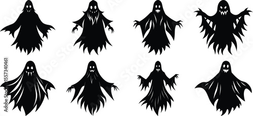 Spooky ghost silhouette isolated on white background