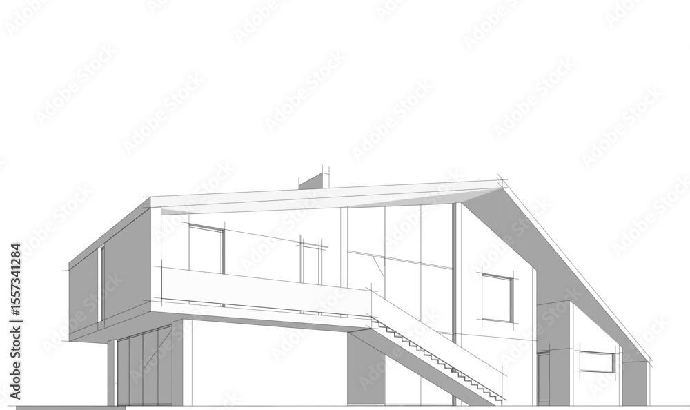 Modern house building sketch architectural 3d rendering Modern house building sketch architectural 3d rendering