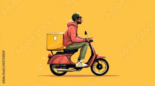 Urban Food Delivery Rider on Scooter Illustration: Modern Lifestyle Transportation Concept