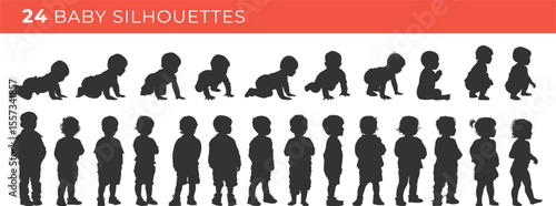 Set silhouettes of baby isolated on transparent background. Vector illustration