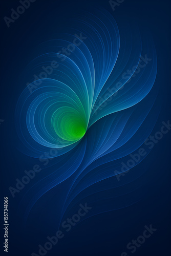 Abstrakcyjna kompozycja wirującego kształtu w odcieniach niebieskiego z akcentem zieleni © Henryk Guziak