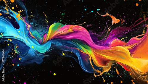 Abstract paint swirls in vibrant colors on a black background