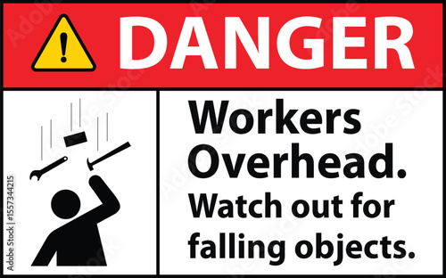 Danger Falling Objects Sign. Caution Falling Objects sign, logo, badge, icon, sticker, label, emblem, stamp, symbol, black, line, flat vector, isolated illustration.	
