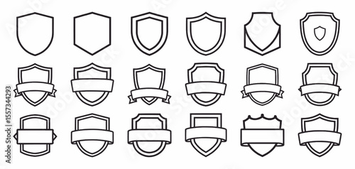 Outline shield badge and ribbon frame collection in various shapes and styles perfect for logo design, label templates, branding elements, award emblems, certificates, and vintage graphic projects