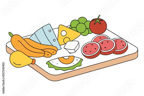 Italian Charcuterie Board with Prosciutto Salami Olives Cheese Vector Art