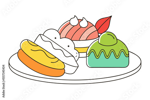 Italian Dessert Platter with Cannoli Tiramisu Biscotti Vector Art