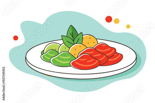 Italian Gnocchi Platter with Pesto Tomato Sauce Parmesan Illustration
