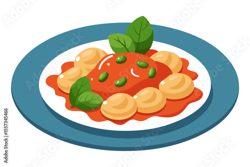 Classic Italian Gnocchi with Tomato Sauce Pesto and Cheese Art