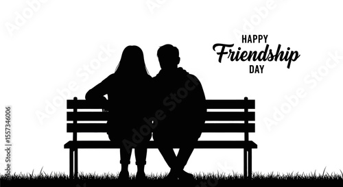 Silhouette of Couple Sitting on Park Bench on Friendship Day