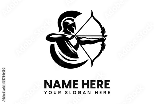 A stylized illustration of an archer wearing a helmet and aiming a bow.