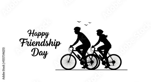 Silhouetted Couple Cycling Together, Wearing Helmets, Side Profile