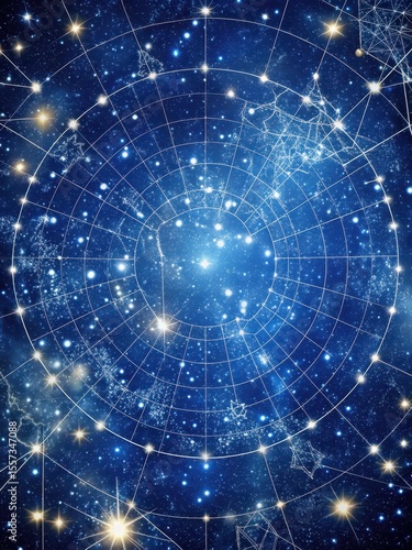 Celestial map with stars and constellations in the night sky