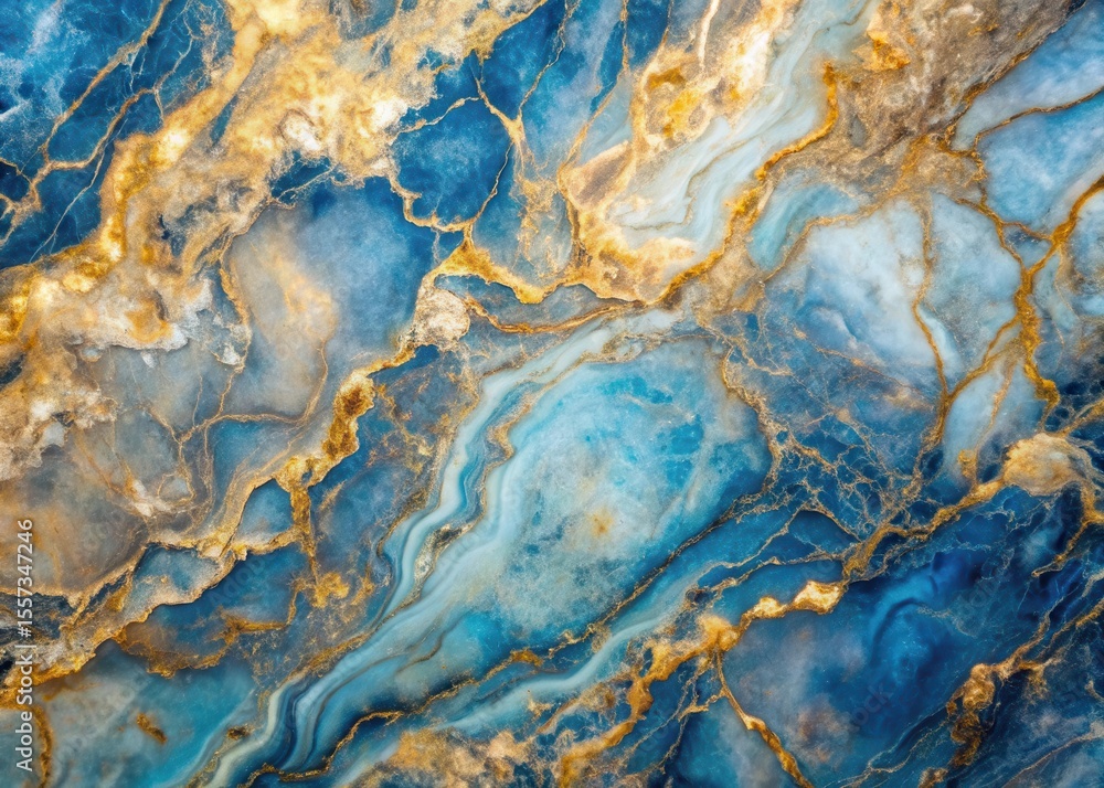 Fototapeta premium Close-up shot of a piece of blue and gold marble with intricate patterns and subtle color gradations