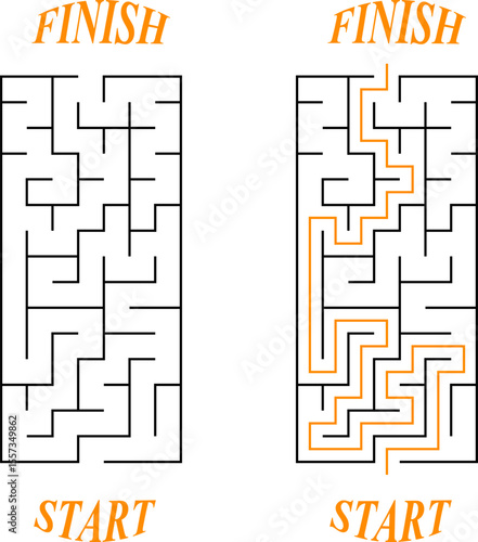 Vector vertical rectangular labyrinth with entry and exit. Difficulty level - easy. Children logic game. Not hard riddle solated on white background for kids and parents with solution