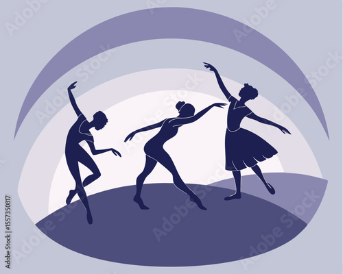 Elegant silhouette dancers gracefully performing in a modern artistic dance composition