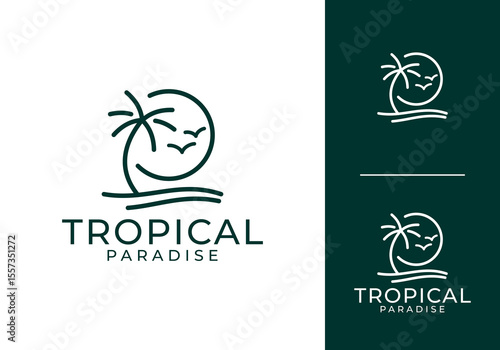 palm beach circle linear style logo design vector	
