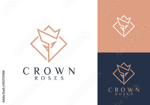 abstract crown with roses logo. flower luxury beauty symbol vector design concept
