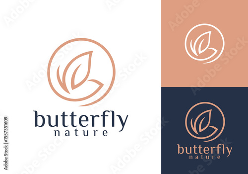 nature butterfly logo. beauty luxury line art vector design concept