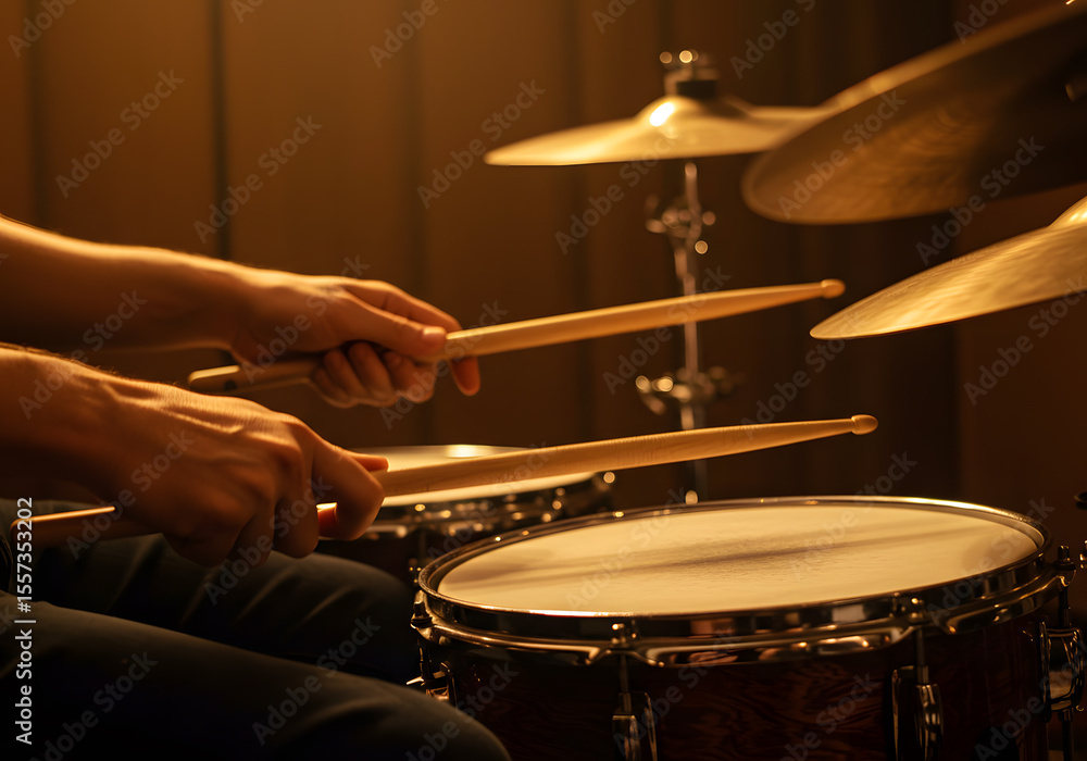 Obraz premium Close up hands playing drums