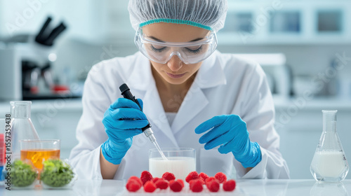 Milk Factory, A lab technician tests milk samples in a sterile environment for quality assurance.