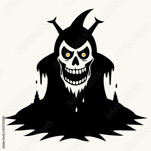 Grim Reaper in Melting Darkness Creepy Skull with Dripping Shadows and Glowing Eyes