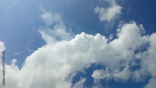 blue sky with clouds, Timelapse of cumulus clouds moves in the blue sky