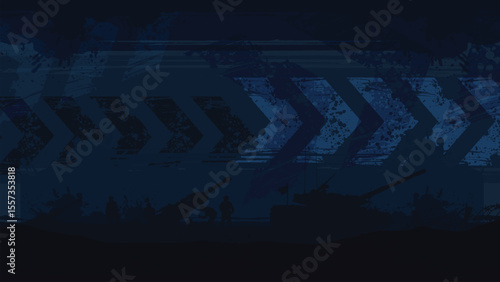 Military Army Background Banner Vector Template Battle Scene with Tanks and Artillery, Military Operation Night Combat in a Futuristic Landscape, Military Combat Scene Soldiers in Action