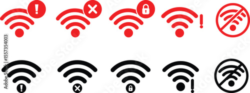 Wifi and wireless problem icon, No internet access crossed out symbol, Wifi signal icon with cross indicating no connection, Wifi and wireless problem icon or no wifi icon set