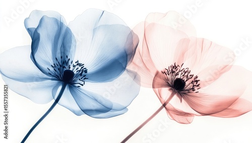 Wallpaper Mural X-ray like, translucent, light-blue and peach-toned flowers Torontodigital.ca