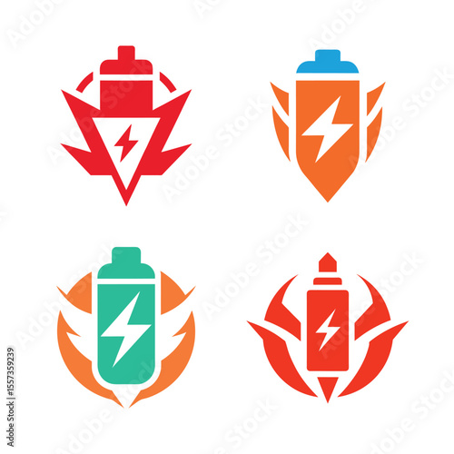 Battery Saver App Logo Set – Flat Abstract Icons in Solid Color White Background
