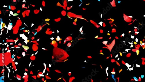 confetti circular red blue white on black 