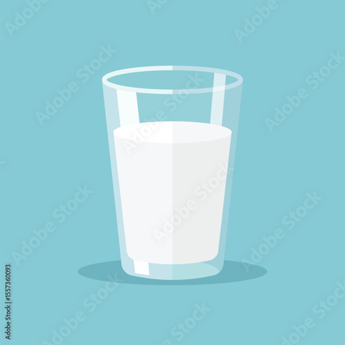 glass of milk on blue background. milk in flat design style. simple milk icon