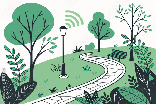 Green Urban Trail with Technology Paths and Nature Elements