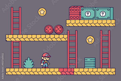 Pixel Art Platformer Game Level Design 8 bit Retro Background