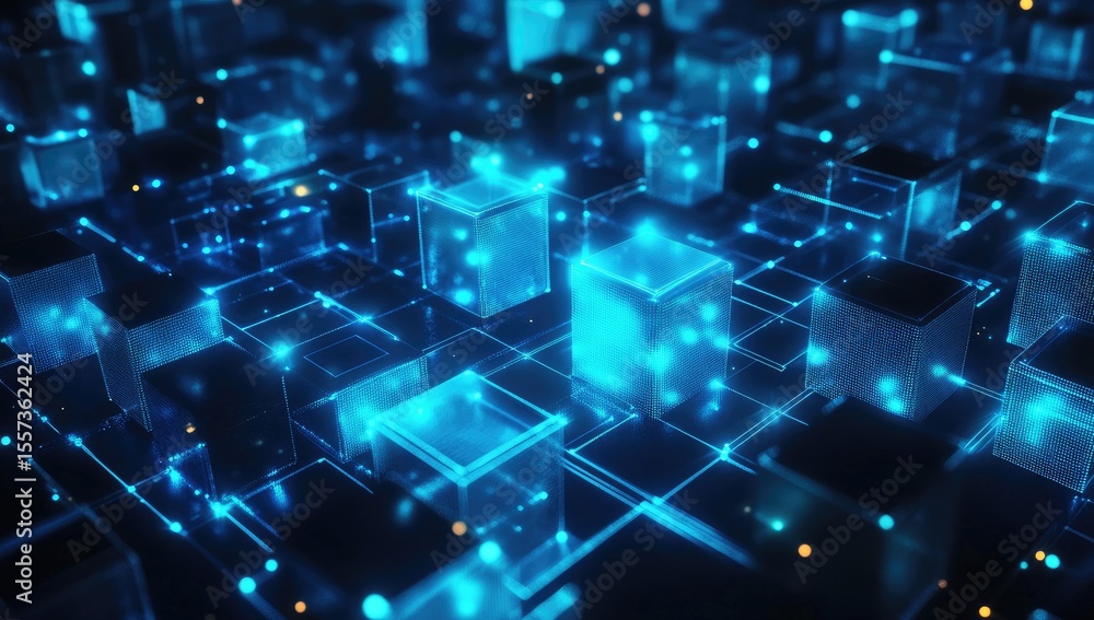 Abstract digital network of glowing cubes Abstract digital network of glowing cubes