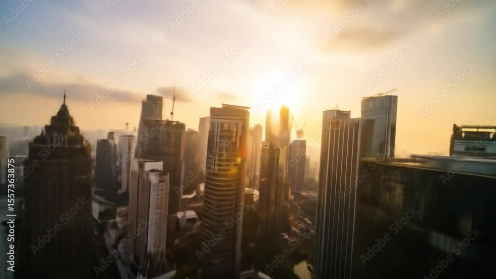 Golden Sunrise Over A Modern Cityscape Revealing High Rise Buildings and Urban Architecture Golden Sunrise Over A Modern Cityscape Revealing High Rise Buildings and Urban Architecture