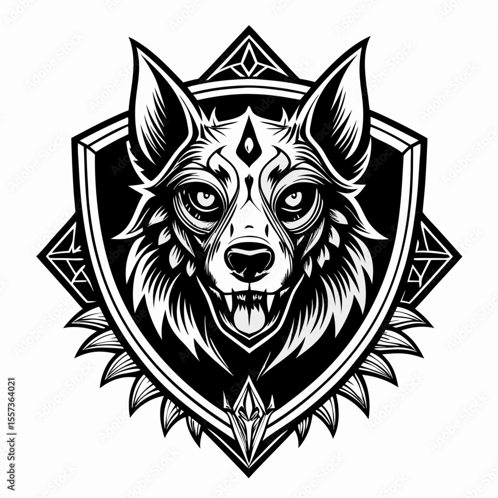 Fototapeta premium Intricate Wolf Emblem Design with Geometric Tribal Elements