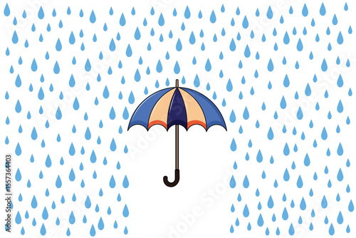 Cartoon-style umbrella and raindrops, flat vector pastel illustration for weather visuals, baby themes, kids decoration, and seamless rainy backgrounds
