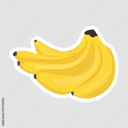 Banana Bunch Vector Illustration Sticker. A bright yellow banana bunch vector sticker in a simple and fun flat design, ideal for food-related projects, education, and digital graphics