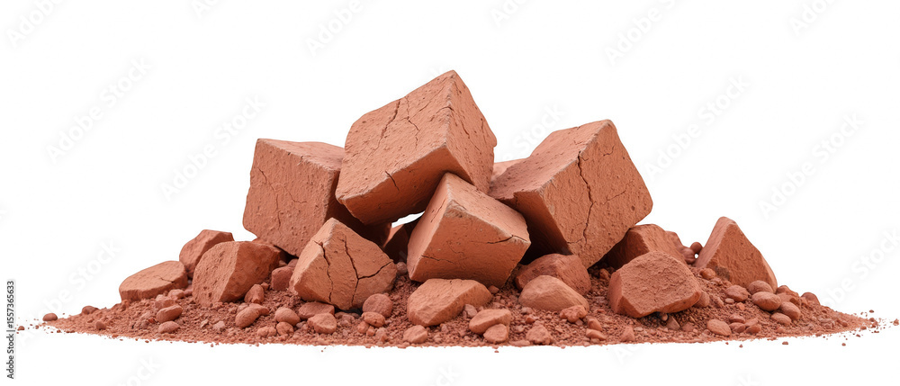 Fototapeta premium Piled clay bricks with rough texture and earthy color create natural and rustic appearance, ideal for construction and artistic projects
