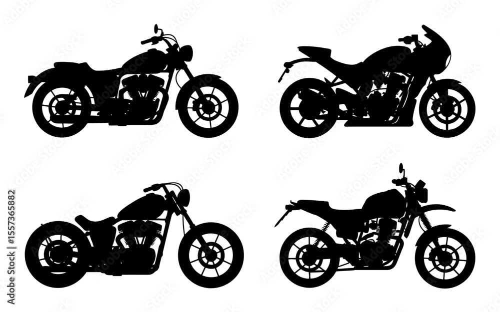 Obraz premium A Black and White Illustration Showing Four Different Motorcycle Silhouettes