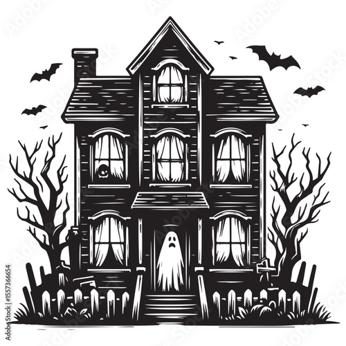 Scary haunted house window, vector image