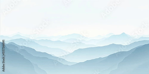 Fog-covered blue hills and distant mountains in soft cool gradient minimalist art composition
