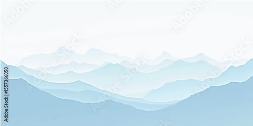 Fog-covered blue hills and distant mountains in soft cool gradient minimalist art composition
